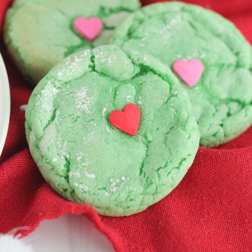 Easy Cake Mix Grinch Heart Cookies - Baking with Blondie