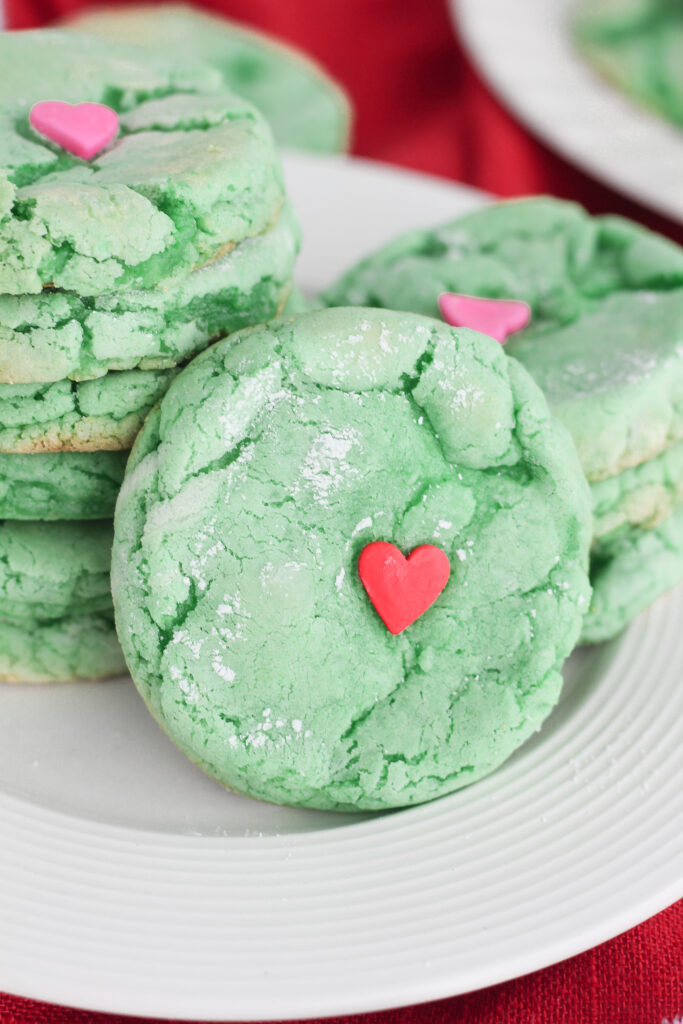 Easy Cake Mix Grinch Heart Cookies - Baking with Blondie